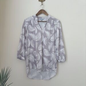 La Mer Luxe Grey Botanical Leaf Print Tunic Top Medium Resortwear Summer